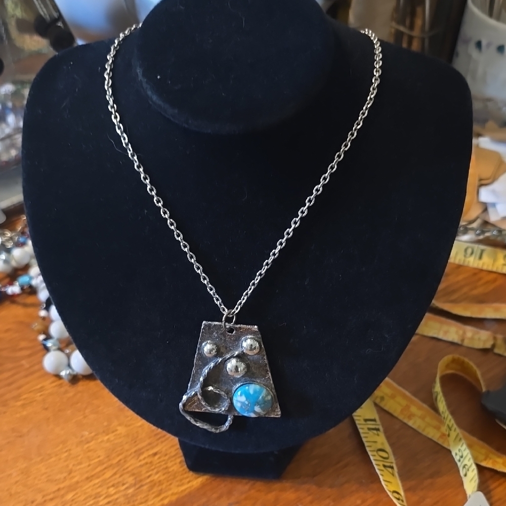 Silver and Blue Pendant Necklace